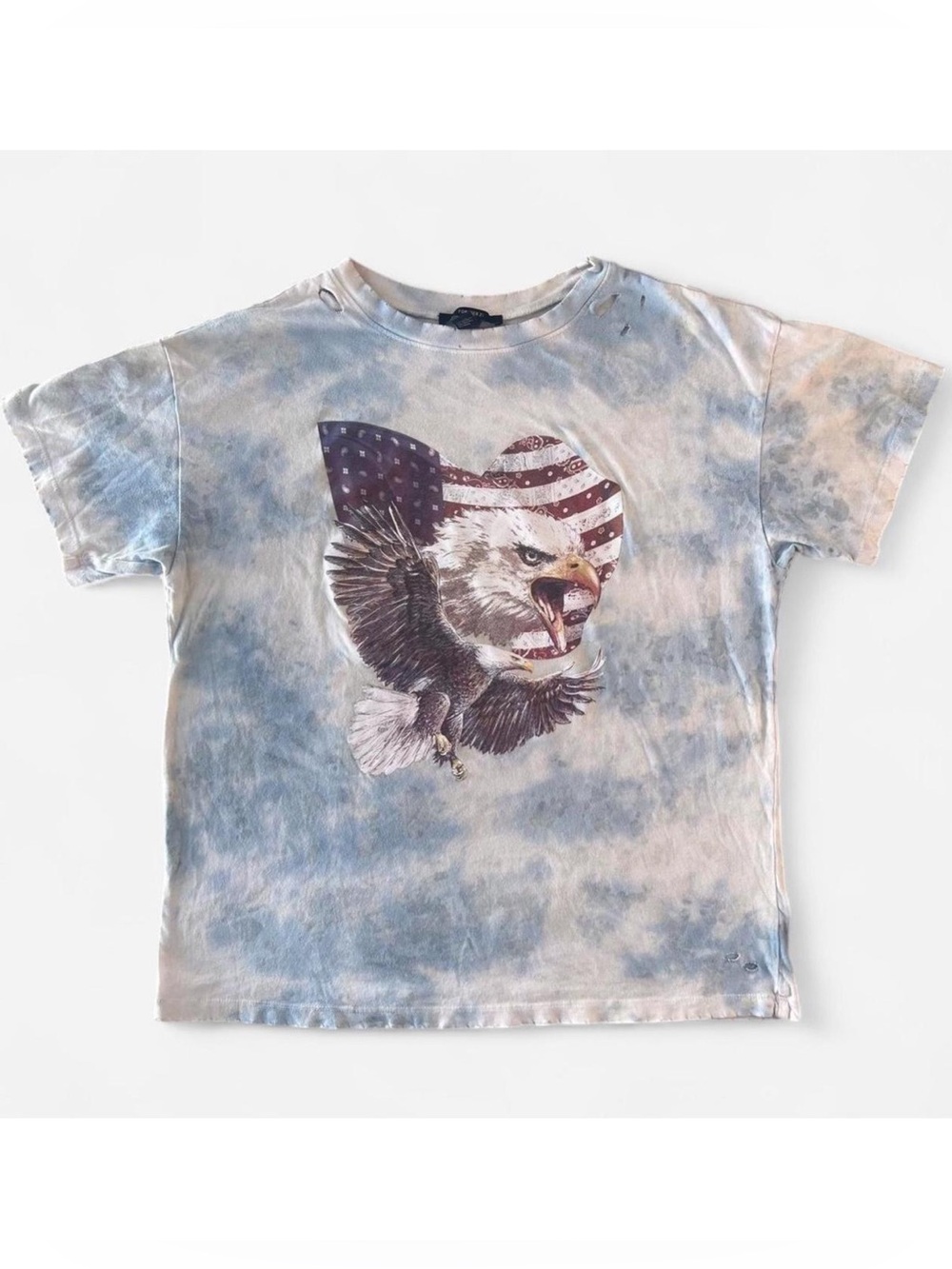 Forever 21 American Flag Eagle Tie-Dye Tshirt Distressed Lived in Women’s Medium